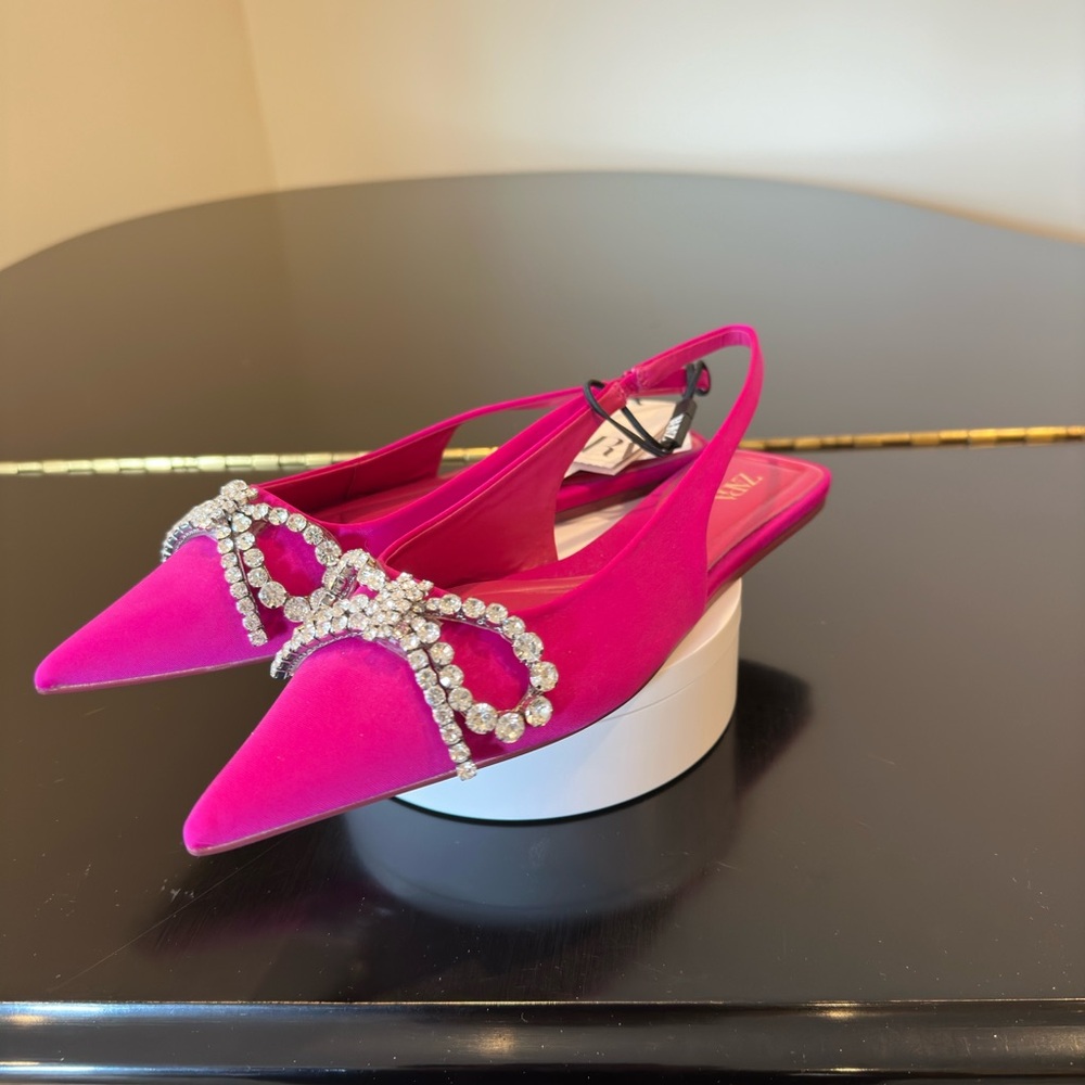 NWT Zara Luxury Summer Wedding Embelished Bejeweled Bow slingback mules/shoes - Picture 9 of 17